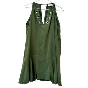 Parker Sleeveless Cutout Back Grommet Flared Hem Shift Mini Dress Green Medium